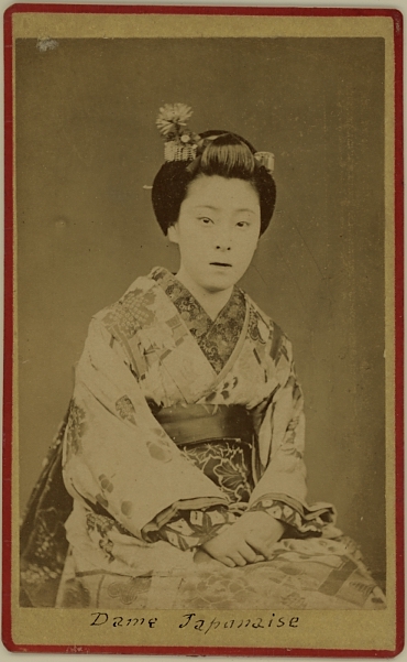 Photograph of a Japanese lady in kimono.  Ca. 1875-80