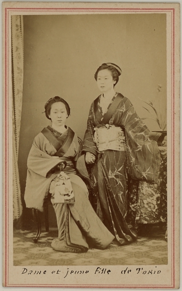 A Japanese lady together with a girl from Tokio, Japan.  Ca. 1875-80