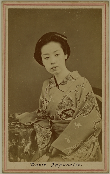 Seated Japanese lady in kimono.  Ca. 1875-80