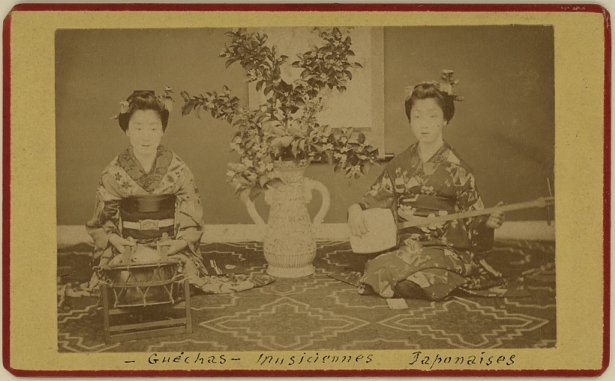 Two Japanese female musicians.  Ca. 1875-80