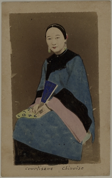 Handcolored photograph of a Chinese courtesan. China.  Ca. 1875-80 by Chow Kwa