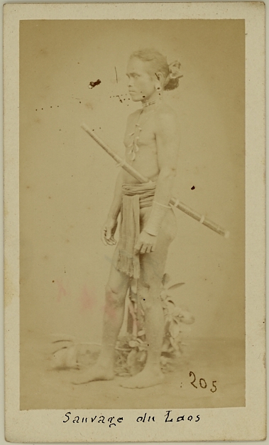 Photograph of an ethnic "wild" man from Laos.  Ca. 1875-79