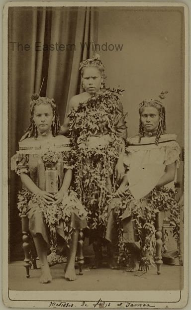 Portrait of three half blood Fiji and Samoan women. Ca. 1875-80 by F & A Dufty