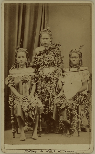 Portrait of three half blood Fiji and Samoan women. Ca. 1875-80 by F & A Dufty