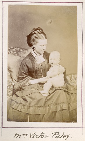 Augusta Harriet Paley née Nepean (1840-....). The baby is probably Ione Catherine Victoria Paley (1870-....) or George Paley (1872-1914)