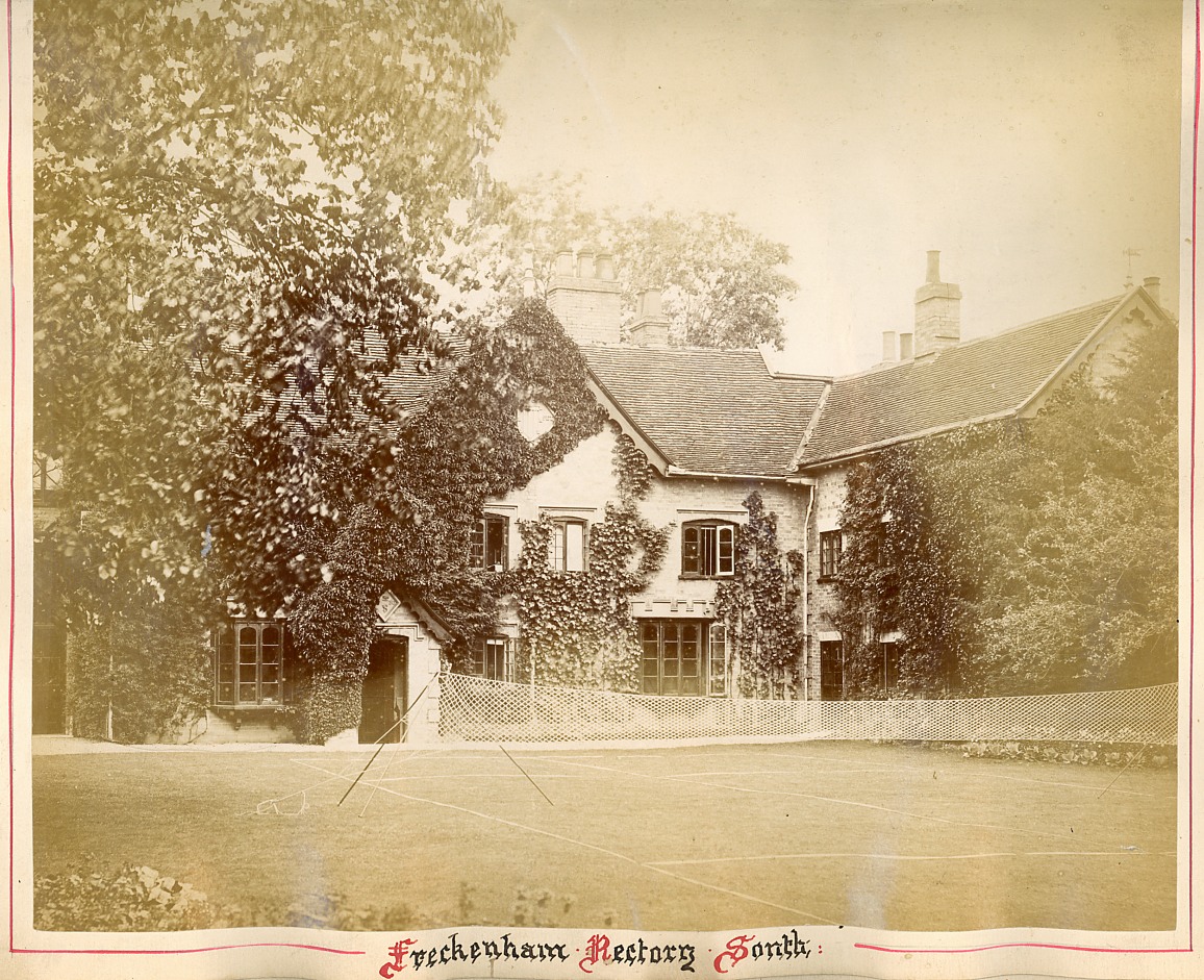 Freckenham Rectory from the South. The tenniscourt in foreground