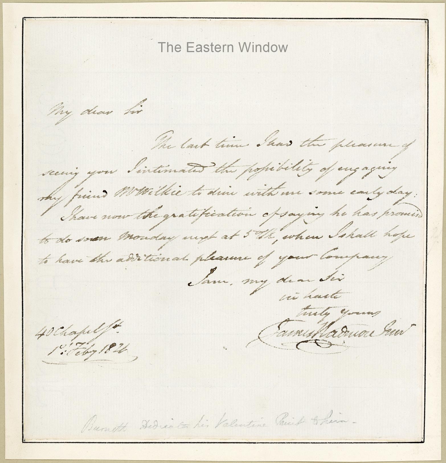 James Wadmore (1782-1853) autograph letter