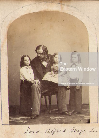 Lord Alfred Henry Paget (1816-1888) with daughter Violet (1856) on his knee. George (1853) besides Violet and his brother Gerald (1854) 